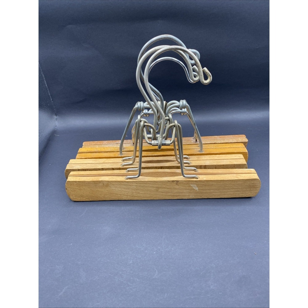Vintage 4 Wooden Pant/Skirt Hangers, Clamp-on 9"